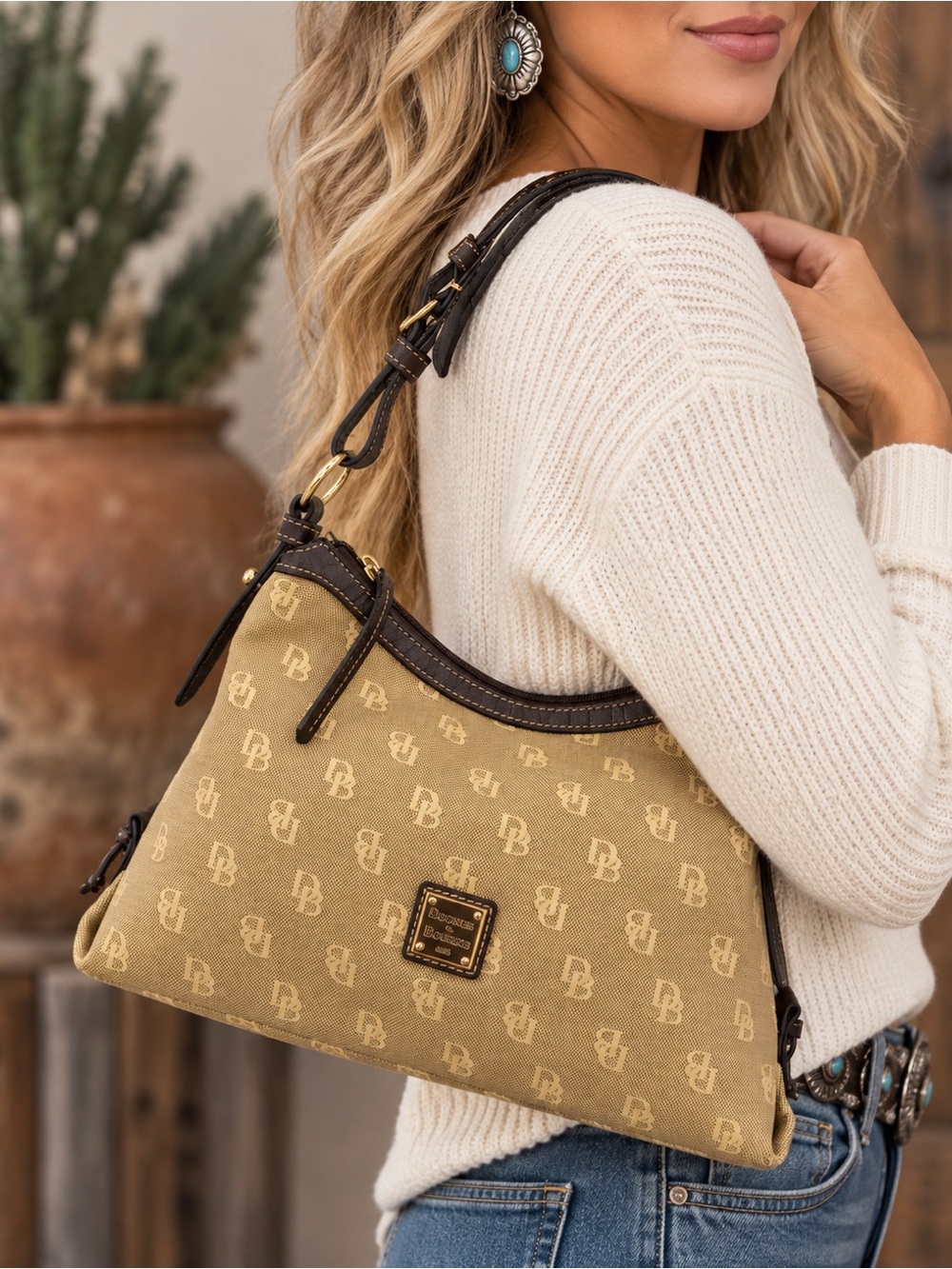 Dooney Bourke Y2K Monogram Canvas Shoulder Bag East West Slouch Medium Purse